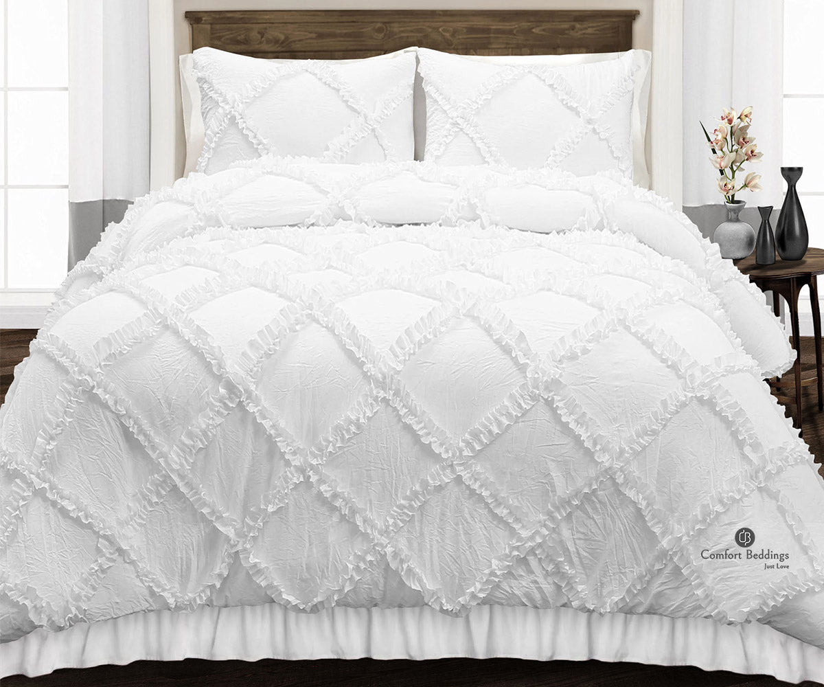 3 PCs White Diamond Ruffle Comforter Set — comfortbeddings-usa