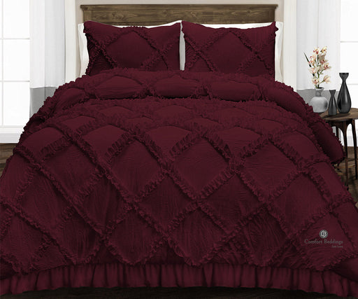 Wine Diamond Ruffle Comforter