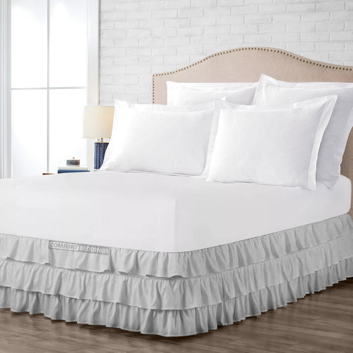 Light Grey Multi Ruffle Bed Skirts