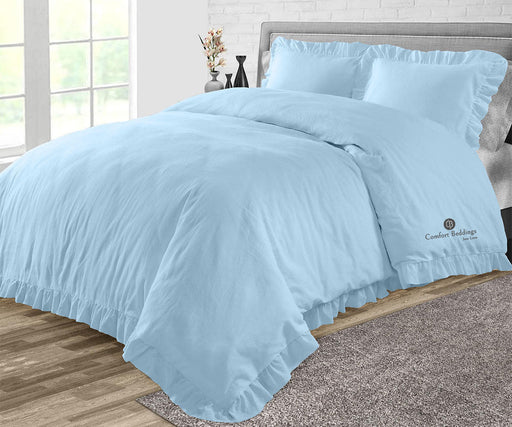 Light Blue Trimmed Ruffle Duvet Cover