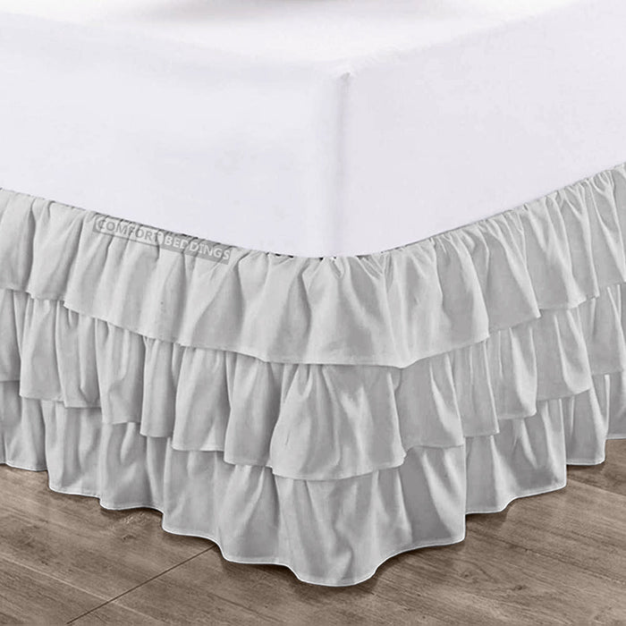 Light Grey Multi Ruffle Bed Skirt
