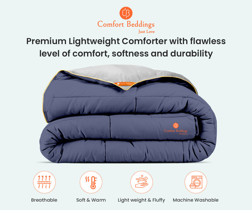 Luxury Light Grey and Mediterranean Blue Reversible Comforter