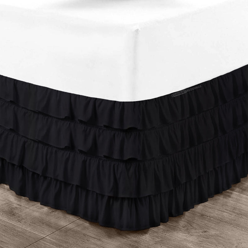 Best 100% Cotton Black Waterfall Ruffled Bed Skirt