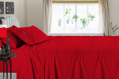Luxury Blood Red Stripe Sheet Set 600 Thread count