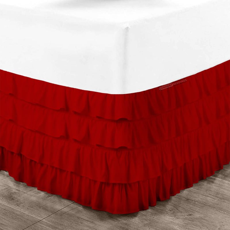 Best 100% cotton Blood Red waterfall ruffled bed skirt