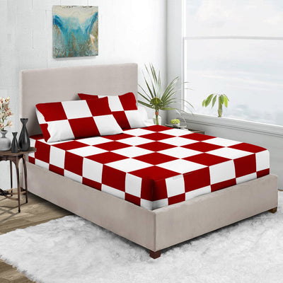 Classy 600 TC Blood Red - White Chex Fitted Sheet
