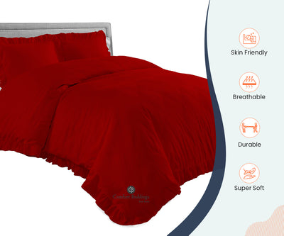 Blood-red Trimmed Ruffle Duvet Cover