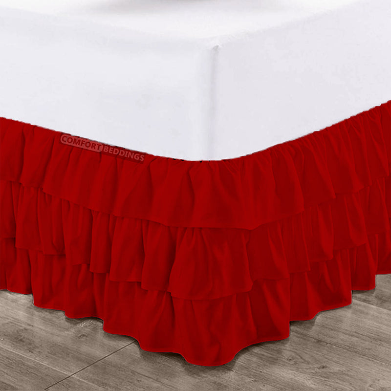 Blood Red Multi Ruffle Bed Skirt