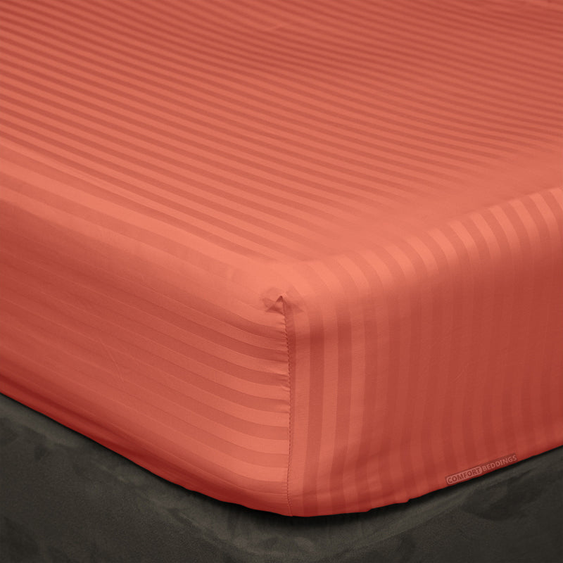 Brick red Stripe Fitted Sheets