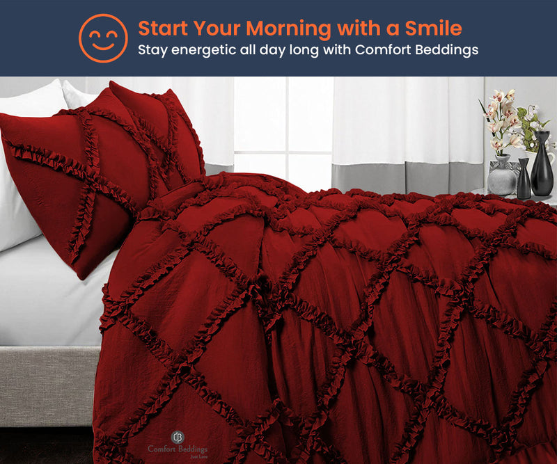 Burgundy Diamond Ruffle Comforter