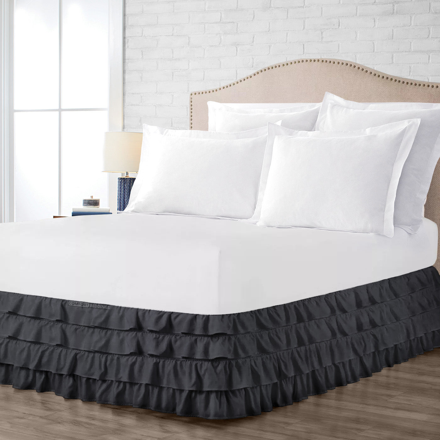 Dark Grey Waterfall Ruffled Bed Skirt 600TC