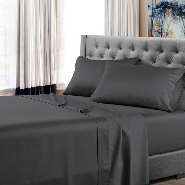Bed Sheets Queen 4 Pieces, Dark Grey Sheet Set for Bedroom with