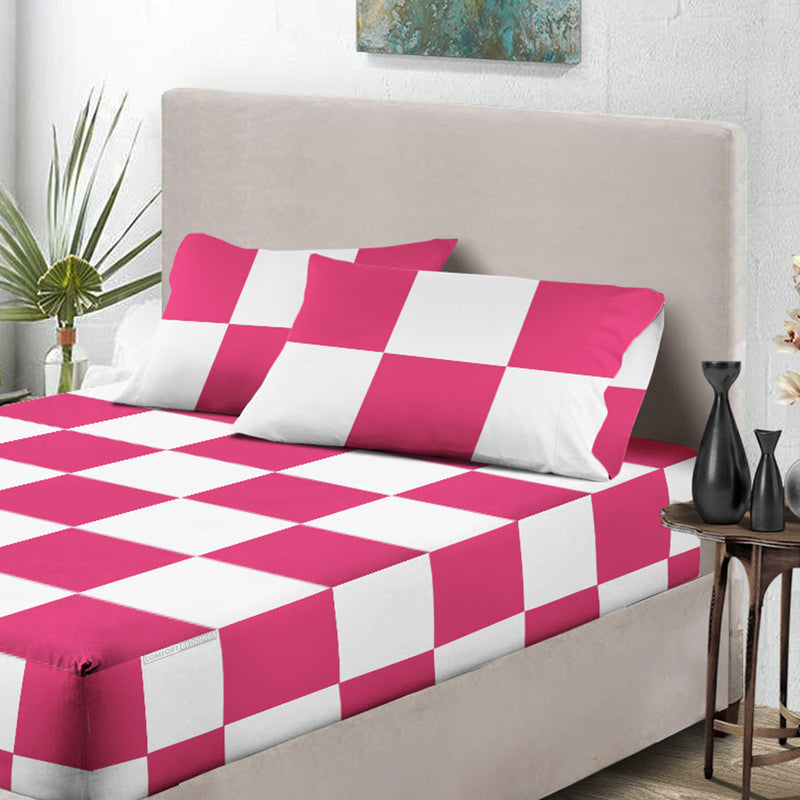 600 TC Hot pink - White Chex Fitted Sheets