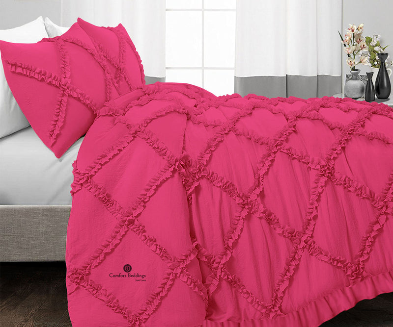 Hot Pink Diamond Ruffled Duvet Cover Set