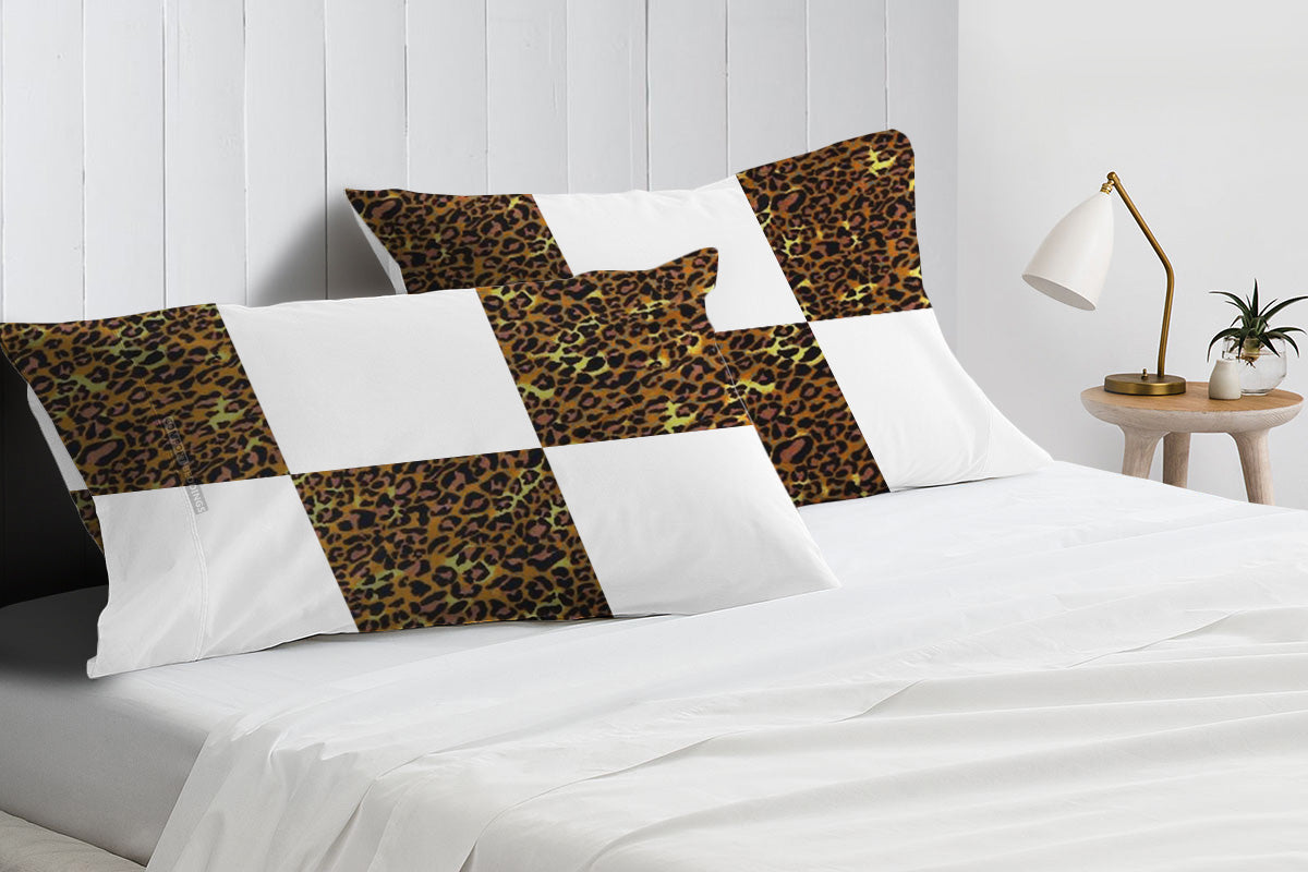 Luxury leopard print with white chex pillowcases