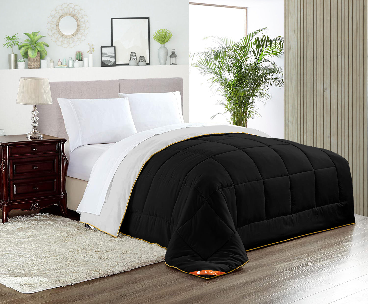 LUXURY LIGHT GREY AND BLACK REVERSIBLE COMFORTER 250 GSM