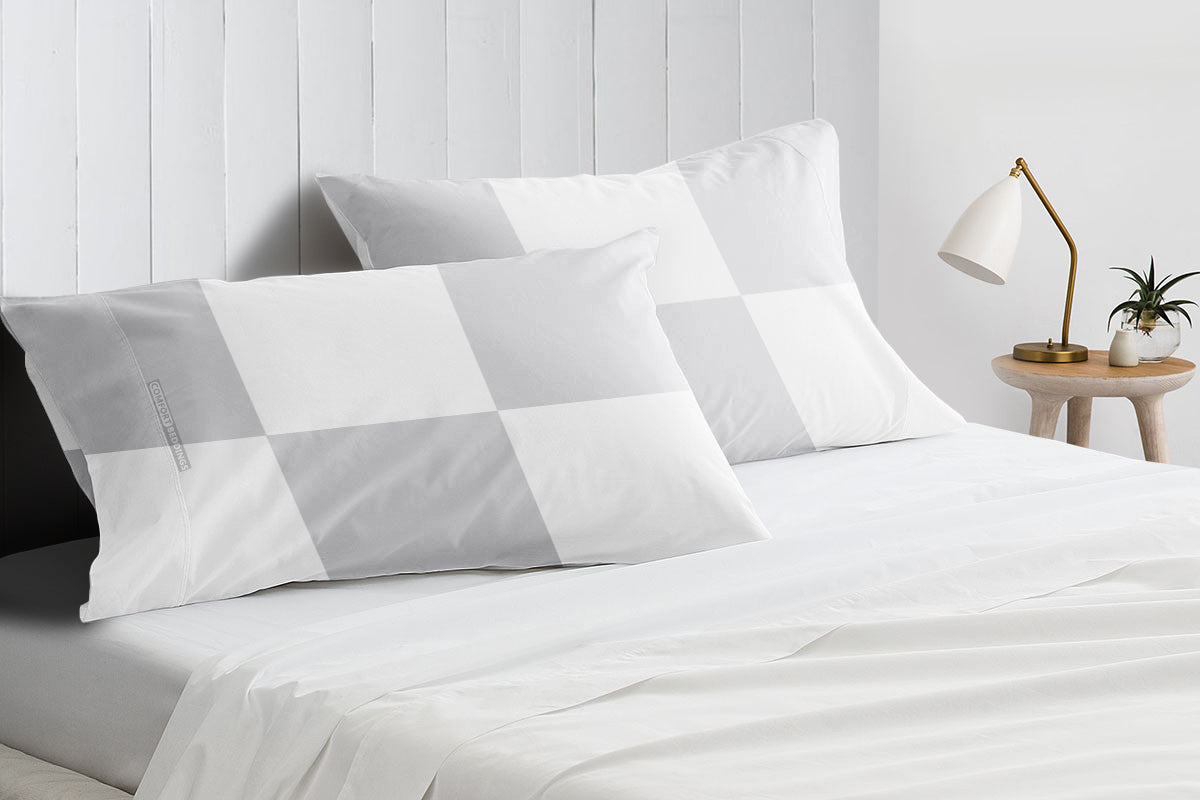 1000 TC Light Grey - white chex pillowcases