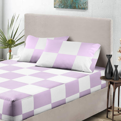 Top Quality  Lilac - White Chex Fitted Sheet