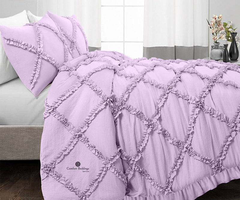 Lilac Diamond Ruffled Duvet Cover Set