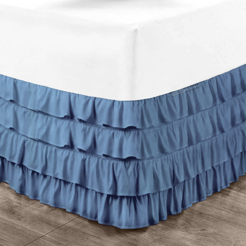 Luxury Mediterranean Blue Waterfall Ruffled Bed Skirt