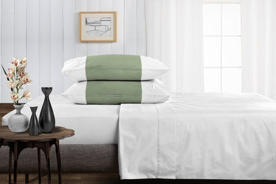 Moss Green with White Contrast Pillowcases