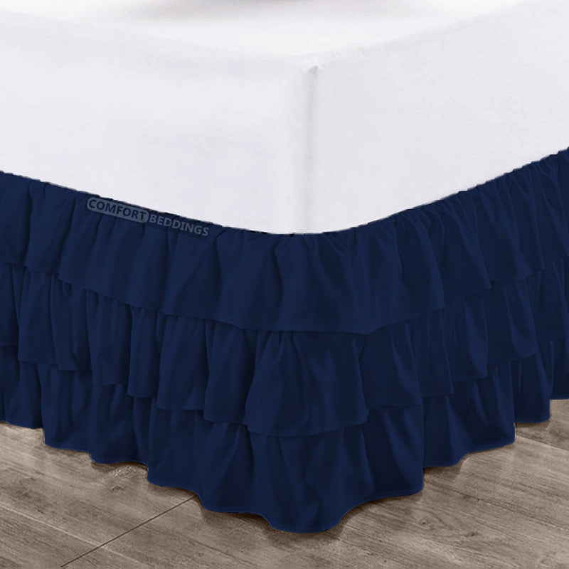 Navy Blue Multi ruffle bed skirt