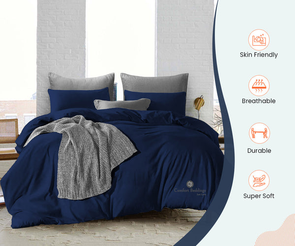 CHC Solid Prewashed Reversible Duvet Cover Set Navy Twin