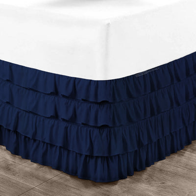 Navy Blue Waterfall Ruffled Bed Skirt