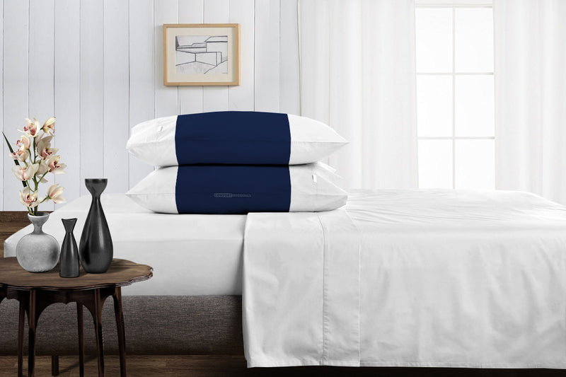 Navy Blue with White Contrast Pillowcases