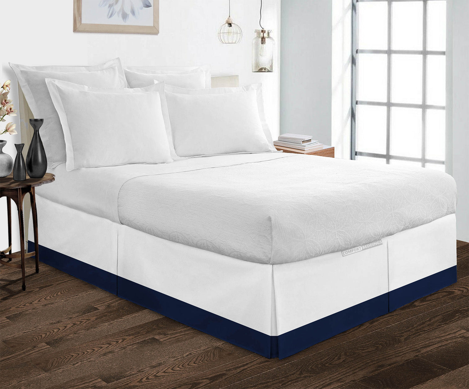 Luxury navy blue two tone bed skirt