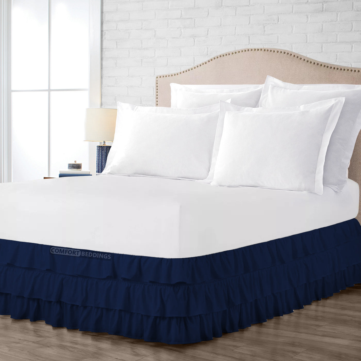 Navy Blue Multi ruffle bed skirt