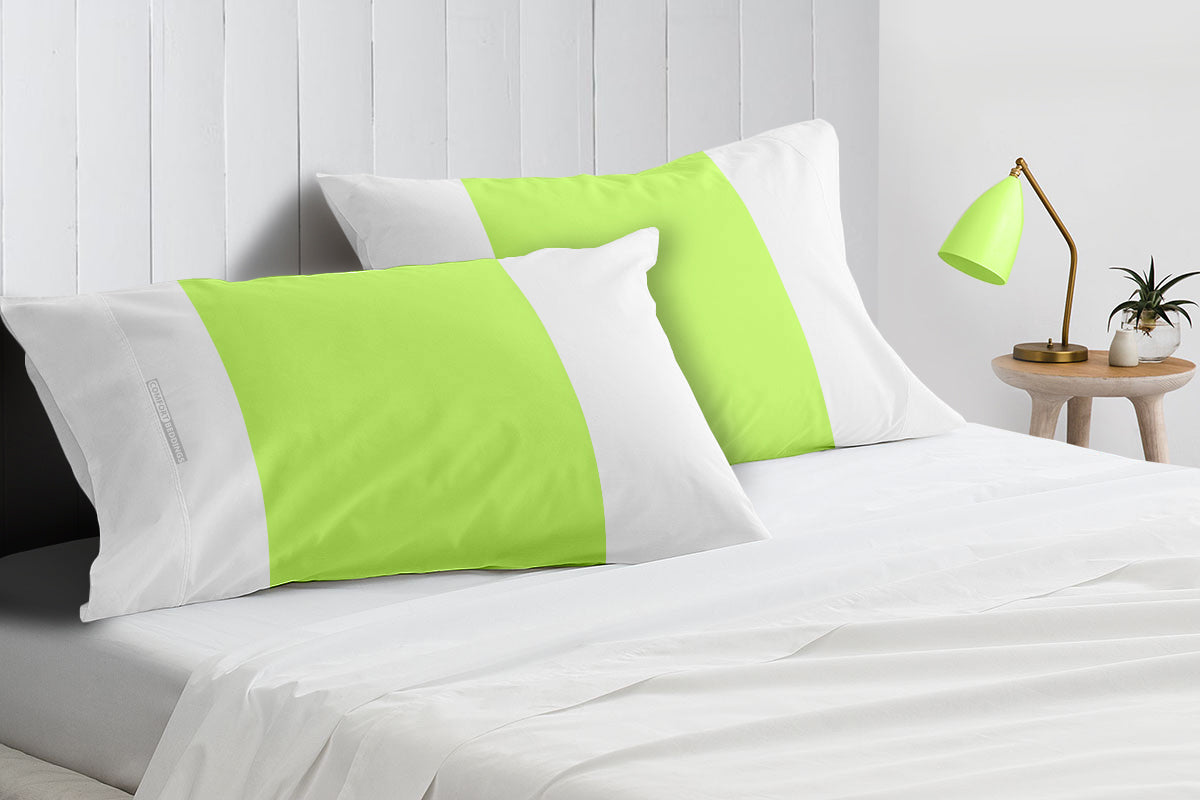 Parrot Green with White Contrast Pillowcases