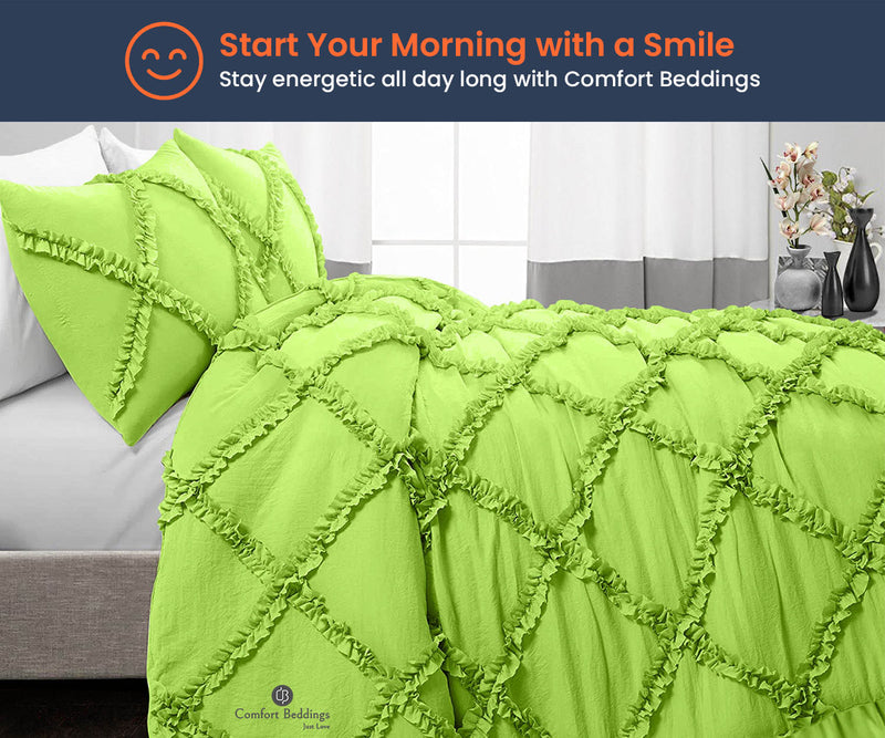 Parrot Green Diamond Ruffle Comforter