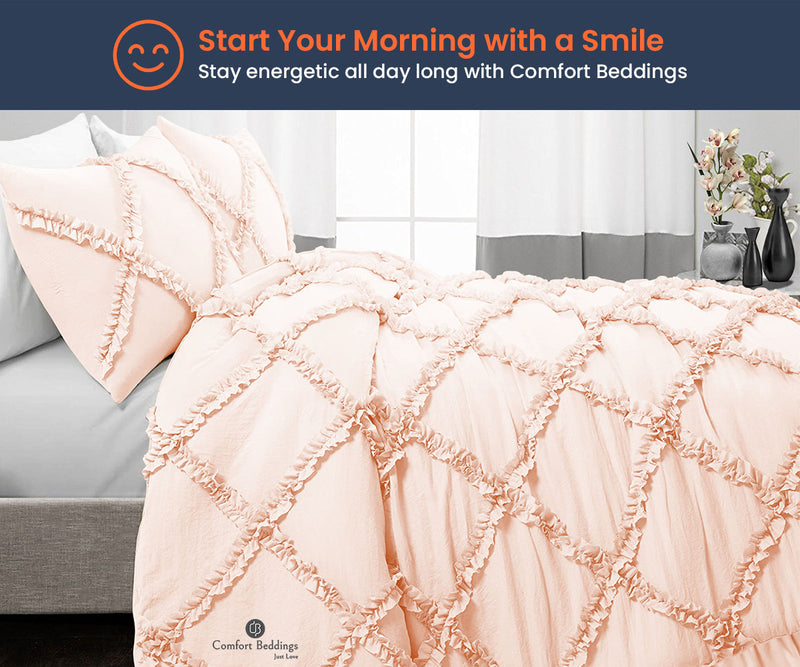 Peach Diamond Ruffle Comforter