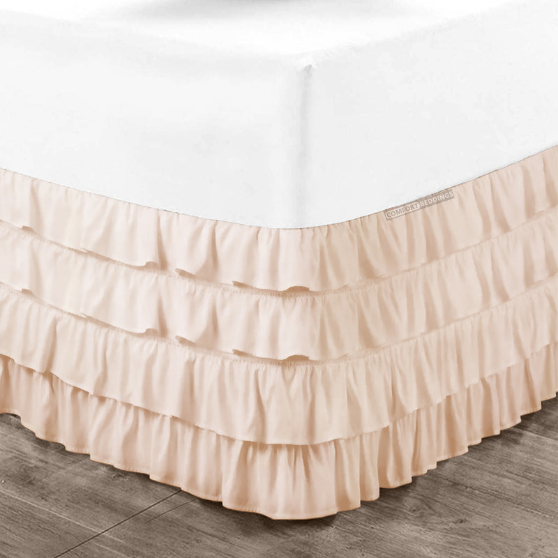 Elegant Peach waterfall ruffled bed skirt