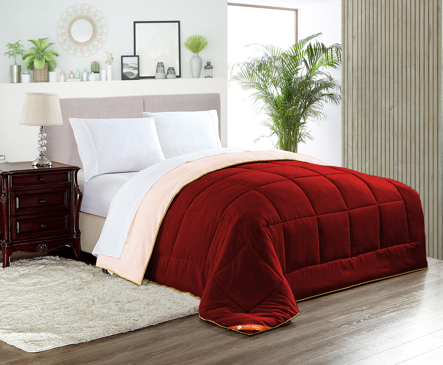 Peach and Burgundy Reversible Comforter