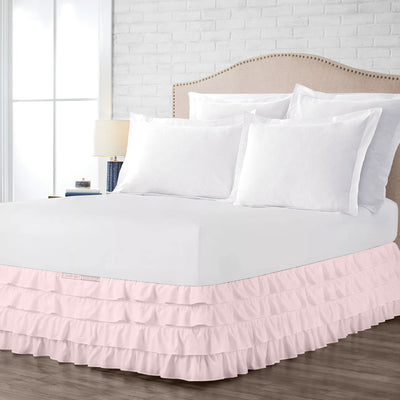 Luxury Pink Waterfall Ruffled Bed Skirt 600TC