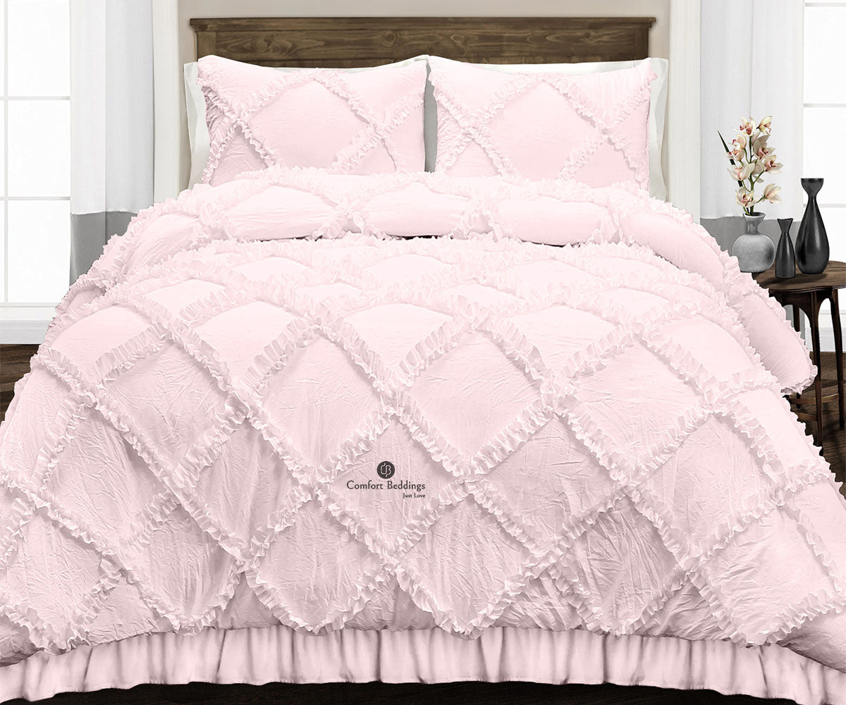 Luxurious Pink Diamond Ruffled Duvet Cover Set