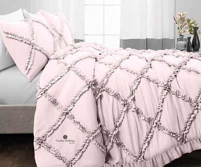 Luxurious Pink Diamond Ruffled Duvet Cover Set