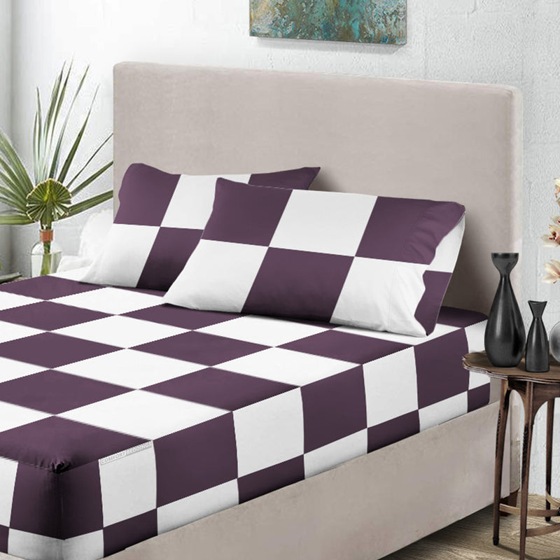 Top Quality Plum - White Chex Fitted Sheet