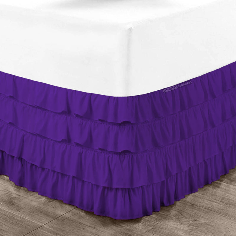 Elegant Purple Waterfall Ruffled Bed Skirt