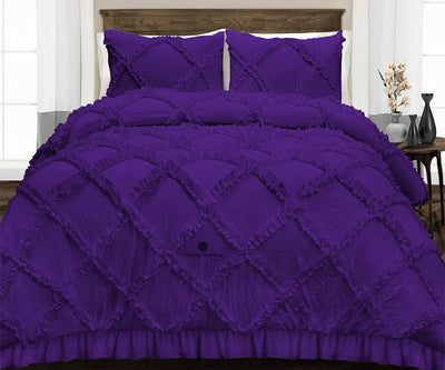 Luxurious Purple Diamond Ruffled Duvet Cover Set