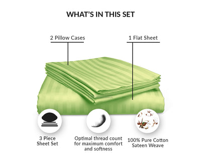 Sage Green Stripe Flat Sheets set