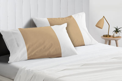 100% Egyptian Cotton Taupe with White Contrast Pillowcases