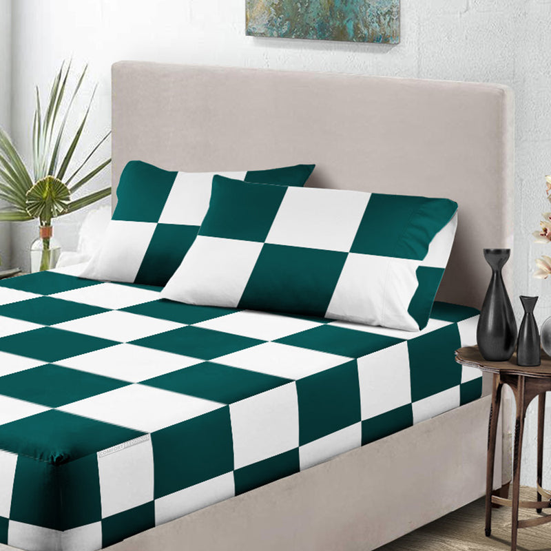 Teal with White Chex Fitted Sheet