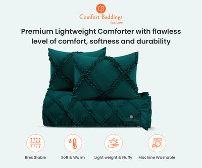 Luxury Teal Diamond Ruffle Comforter Set