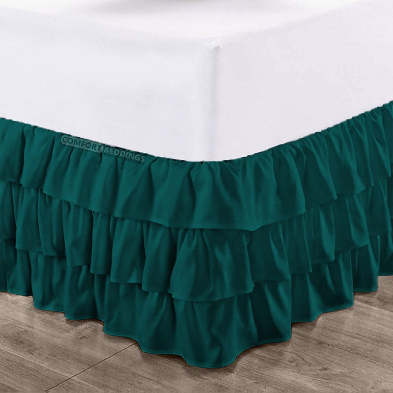 Teal multi-ruffled bed skirts
