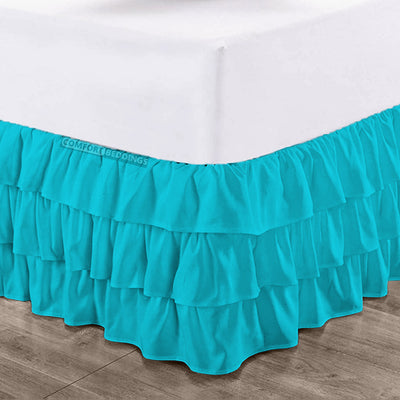 Turquoise Blue Multi Ruffle Bed Skirt
