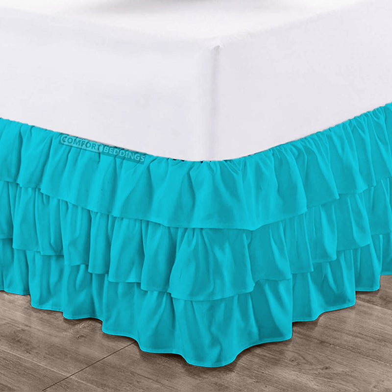 Turquoise Multi Ruffle Bed Skirt