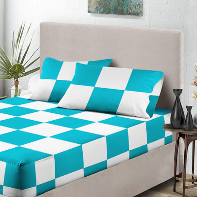 Turquoise - White Chex Fitted Sheets